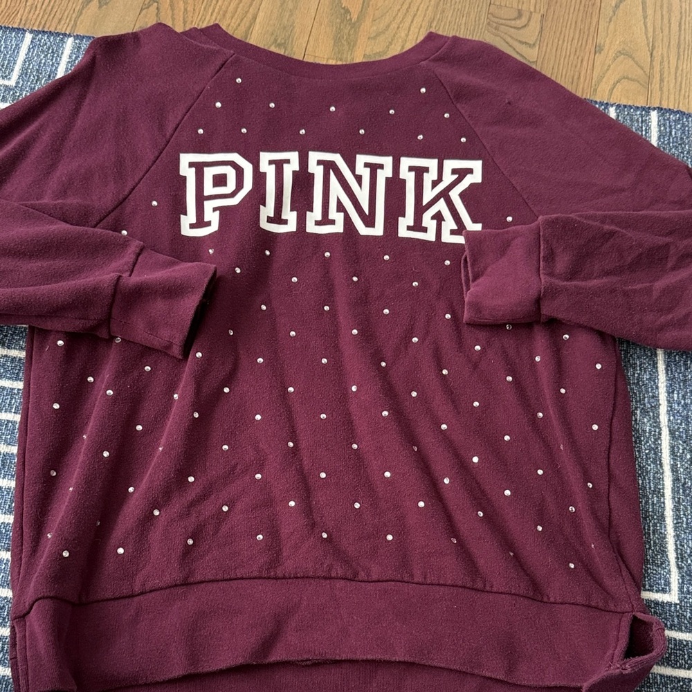 PINK Victoria's Secret Maroon rhinestones Dot Crew Neck Sweater